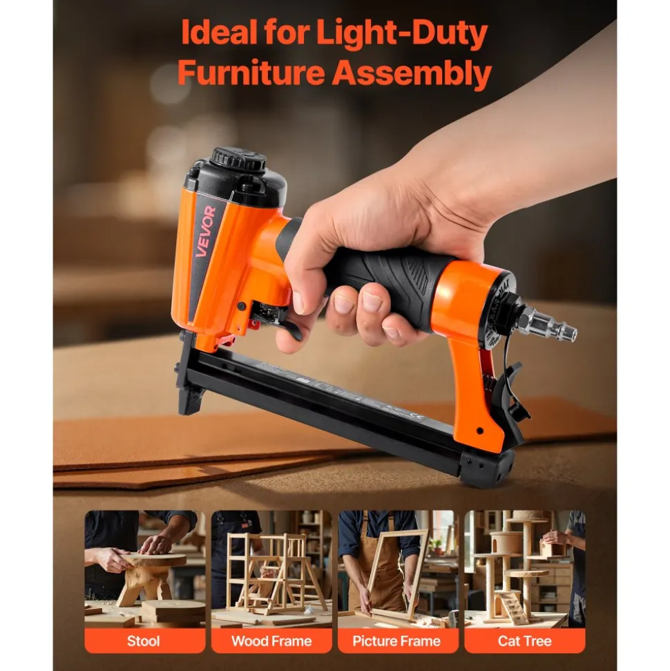 VEVOR Pneumatic Staple Gun, 21 Gauge Long-Nose Upholstery Stapler for 80 Series Fine Wire Staples 1/2-inch Crown 1/4"-5/8" Length, Max 150PCS Loading Air Staple Gun for Upholstering, Woodworking, DIY