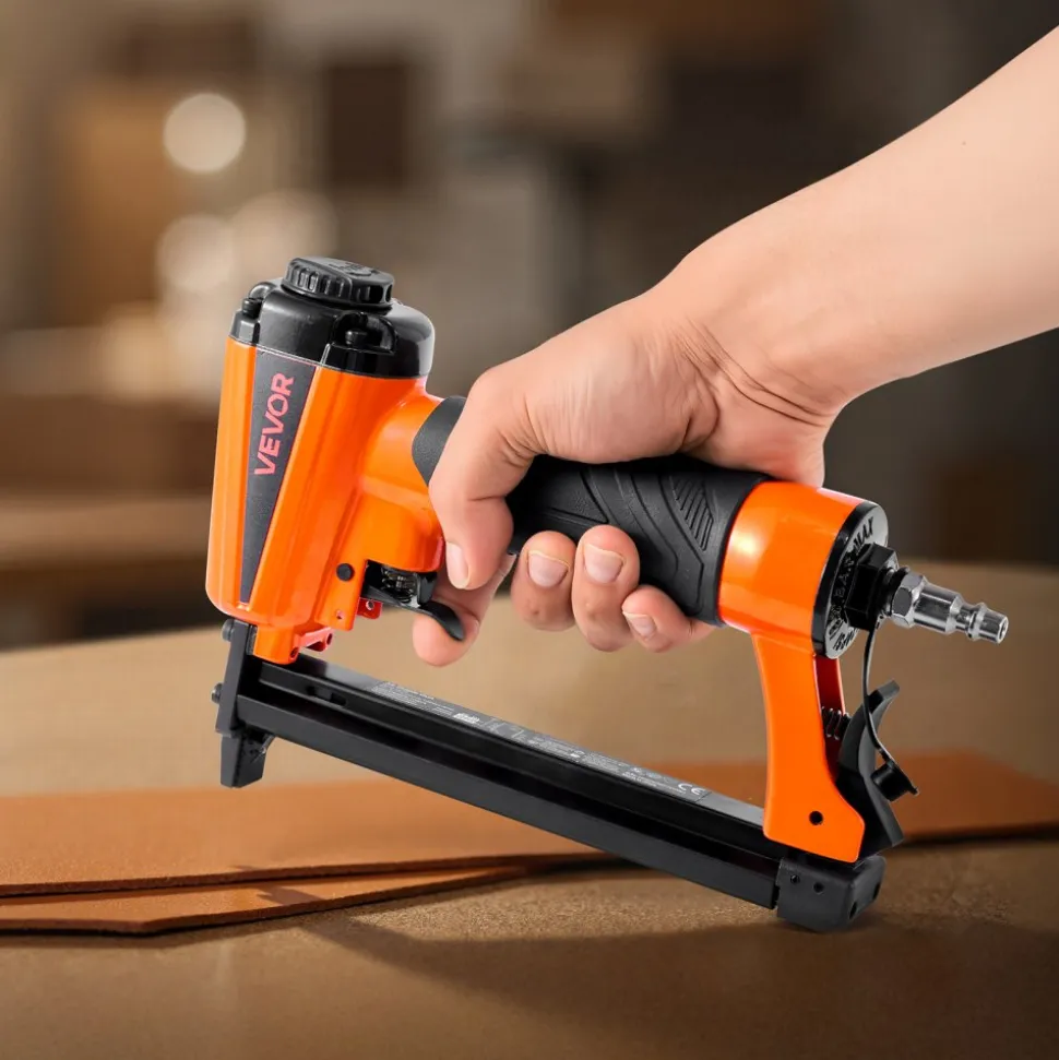 VEVOR Pneumatic Staple Gun, 21 Gauge Long-Nose Upholstery Stapler for 80 Series Fine Wire Staples 1/2-inch Crown 1/4"-5/8" Length, Max 150PCS Loading Air Staple Gun for Upholstering, Woodworking, DIY