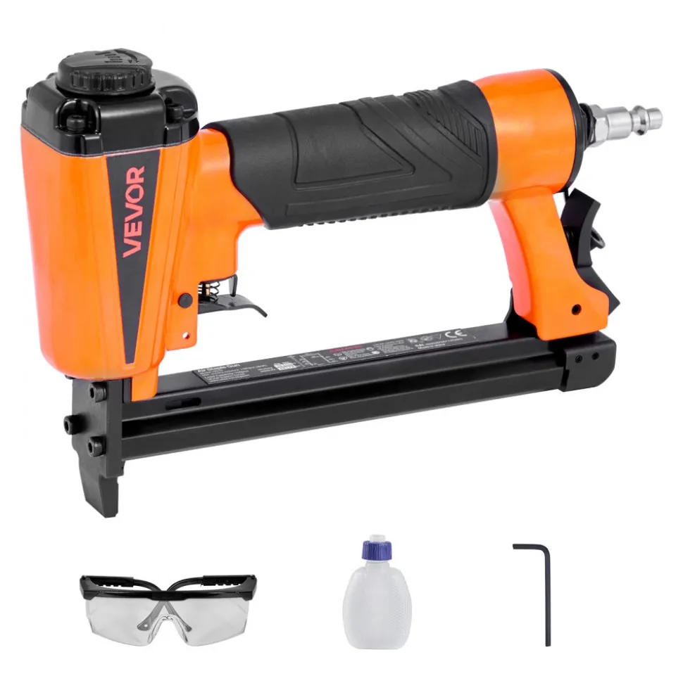 VEVOR Pneumatic Staple Gun, 21 Gauge Long-Nose Upholstery Stapler for 80 Series Fine Wire Staples 1/2-inch Crown 1/4"-5/8" Length, Max 150PCS Loading Air Staple Gun for Upholstering, Woodworking, DIY