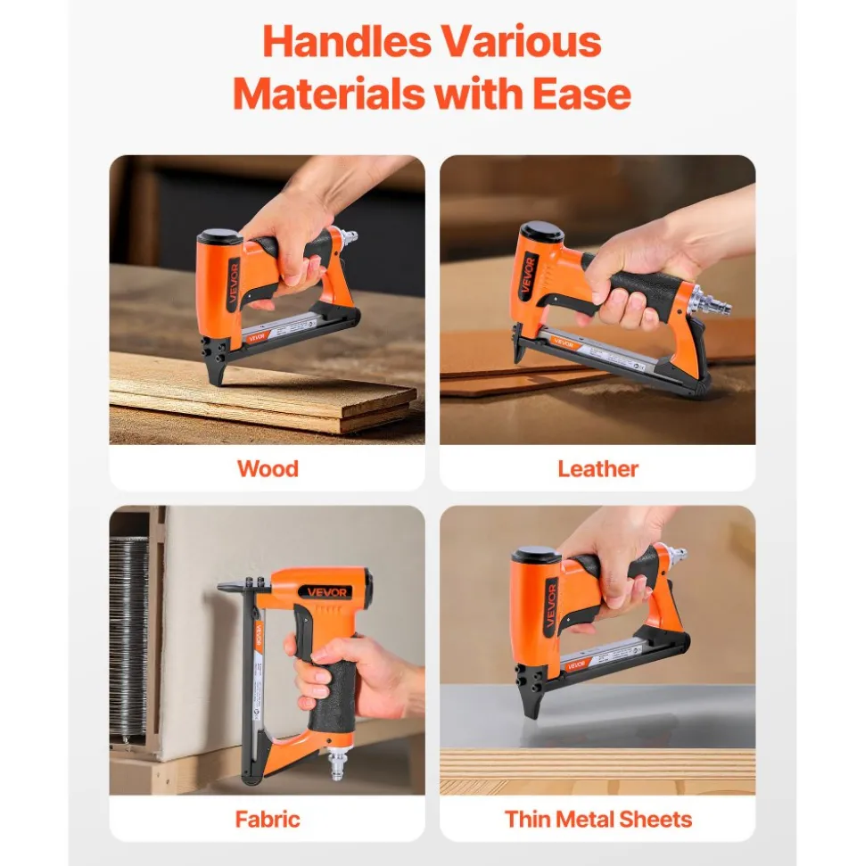 VEVOR Pneumatic Staple Gun, 22 Gauge Air Upholstery Stapler for 71 Series Fine Wire Staples 3/8" Crown 1/4"-5/8" Length, Max 180PCS Loading Air Staple Gun for Upholstering, Woodworking, DIY Projects