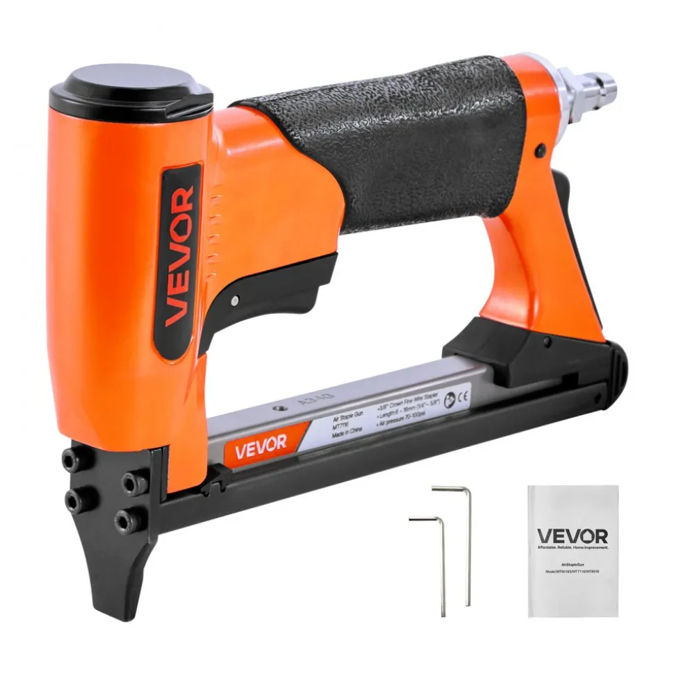 VEVOR Pneumatic Staple Gun, 22 Gauge Air Upholstery Stapler for 71 Series Fine Wire Staples 3/8" Crown 1/4"-5/8" Length, Max 180PCS Loading Air Staple Gun for Upholstering, Woodworking, DIY Projects