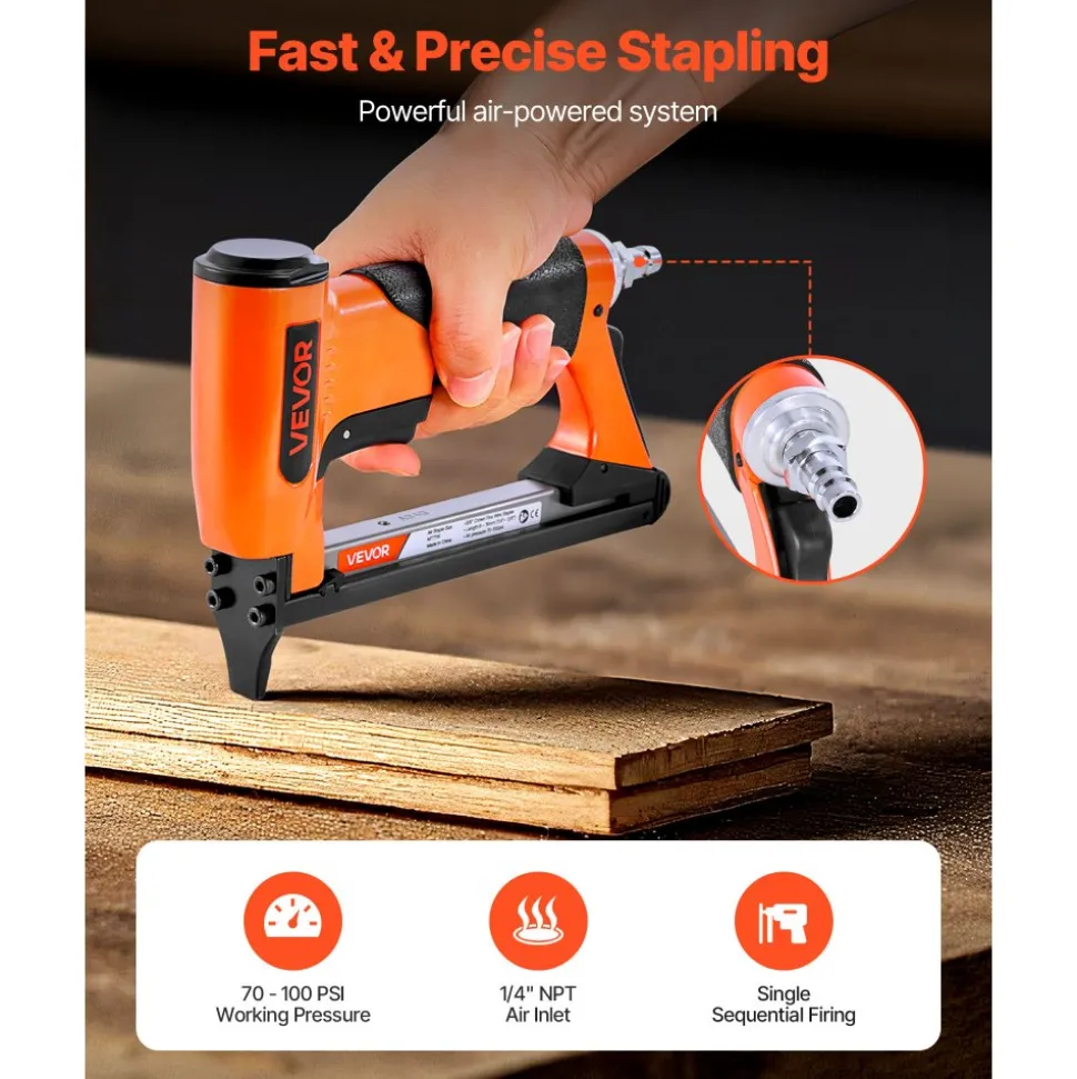 VEVOR Pneumatic Staple Gun, 22 Gauge Air Upholstery Stapler for 71 Series Fine Wire Staples 3/8" Crown 1/4"-5/8" Length, Max 180PCS Loading Air Staple Gun for Upholstering, Woodworking, DIY Projects
