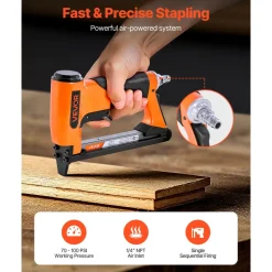 VEVOR Pneumatic Staple Gun, 20 Gauge Air Upholstery Stapler for 50 Series Fine Wire Staples 1/2" Crown 1/4"-5/8" Length, Max 110PCS Loading Air Staple Gun for Upholstering, Woodworking, DIY Projects