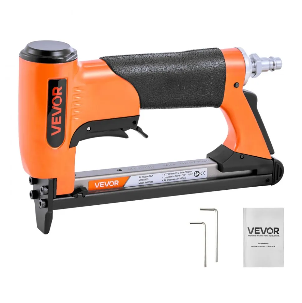 VEVOR Pneumatic Staple Gun, 22 Gauge Long-Nose Upholstery Stapler for 71 Series Fine Wire Staples 3/8-inch Crown 1/4"-5/8" Length, Max 180PCS Loading Air Staple Gun for Upholstering, Woodworking, DIY