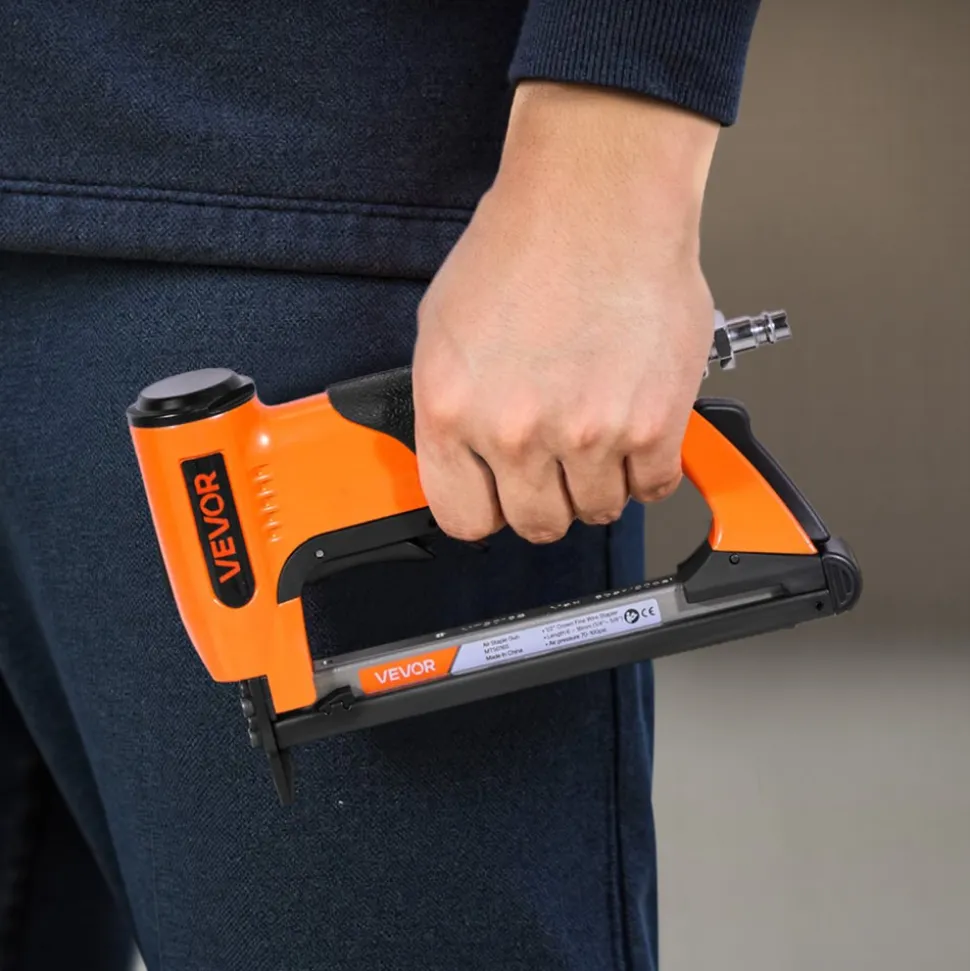 VEVOR Pneumatic Staple Gun, 22 Gauge Long-Nose Upholstery Stapler for 71 Series Fine Wire Staples 3/8-inch Crown 1/4"-5/8" Length, Max 180PCS Loading Air Staple Gun for Upholstering, Woodworking, DIY