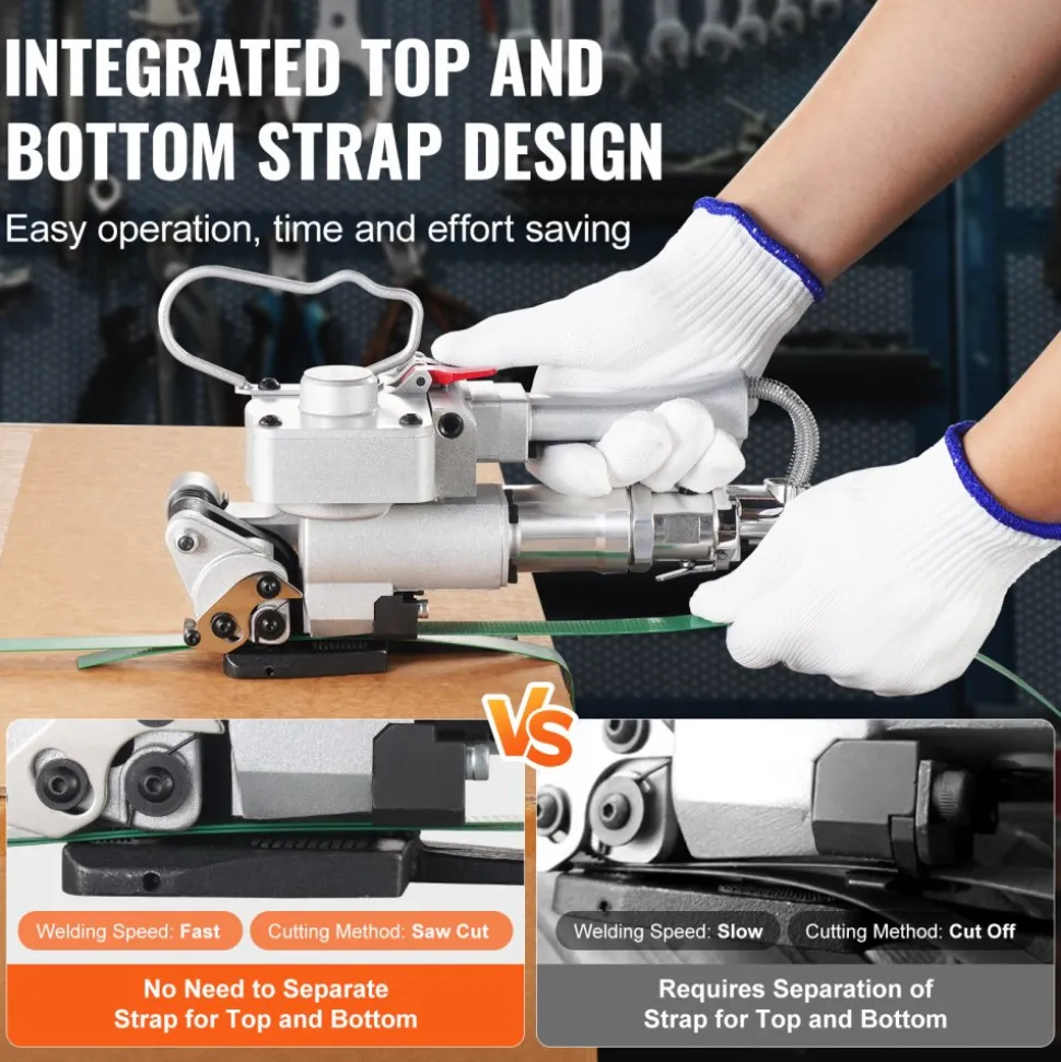 VEVOR Pneumatic Strapping Tool, for 3/4"-1" Width PET Plastic Belt, Packaging Strapping Machine, Handheld Baler, Automatic Packaging Machine with 4000N Max Tension, Portable Banding Strapping Kit