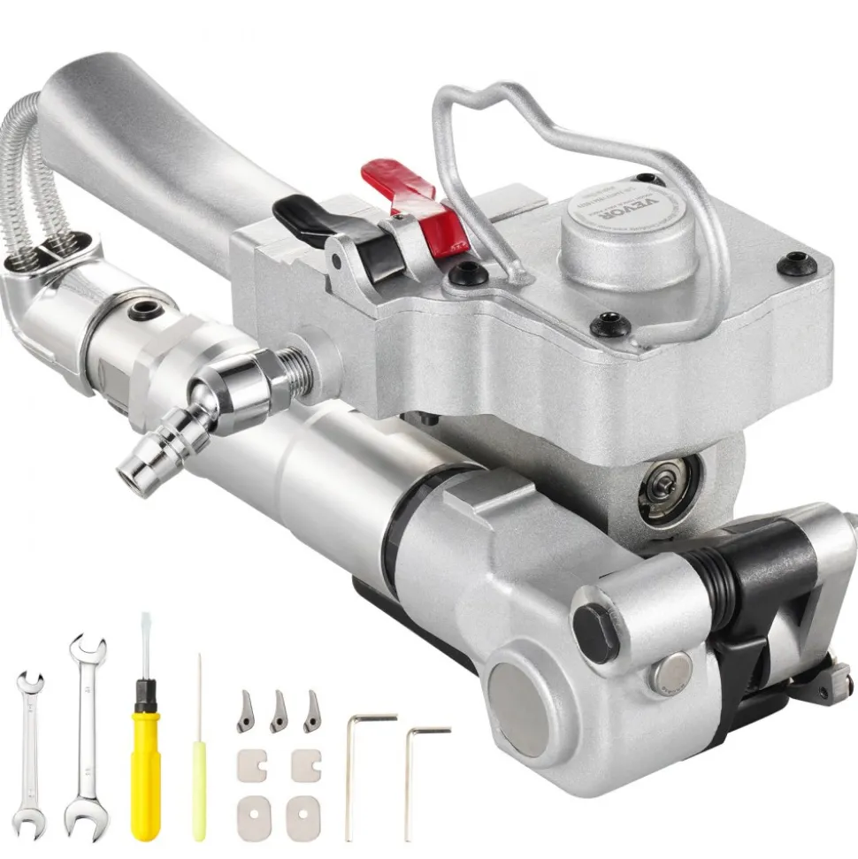 VEVOR Pneumatic Strapping Tool, for 3/4"-1" Width PET Plastic Belt, Packaging Strapping Machine, Handheld Baler, Automatic Packaging Machine with 4000N Max Tension, Portable Banding Strapping Kit