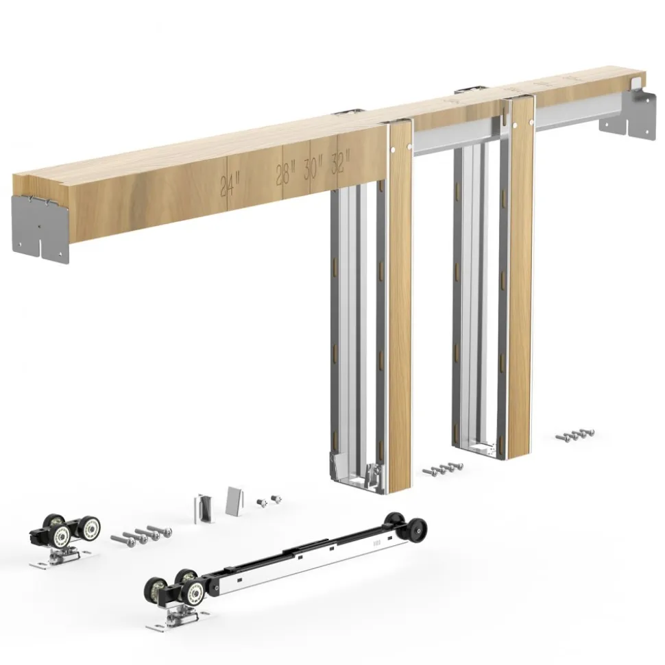 VEVOR Pocket Door Frame Kit, for 24-32 in Wide 80 in High Door, Pocket Door Kit with Two-Way Soft Close Mechanism, Slide Smoothly Quietly, Easy to Install, Premium Galvanized Steel, for Living Room