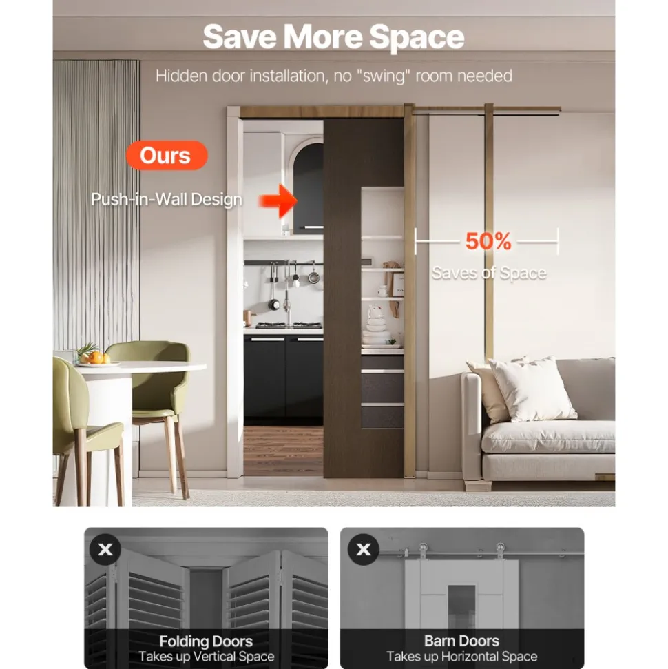 VEVOR Pocket Door Frame Kit, for 24-32 in Wide 80 in High Door, Pocket Door Kit with Two-Way Soft Close Mechanism, Slide Smoothly Quietly, Easy to Install, Premium Galvanized Steel, for Living Room