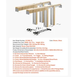 VEVOR Pocket Door Frame Kit, for 48-72 in Wide 80 in High Door, Pocket Door Kit with Two-Way Soft Close Mechanism, Slide Smoothly Quietly, Easy to Install, Wood and Galvanized Steel, for Living Room