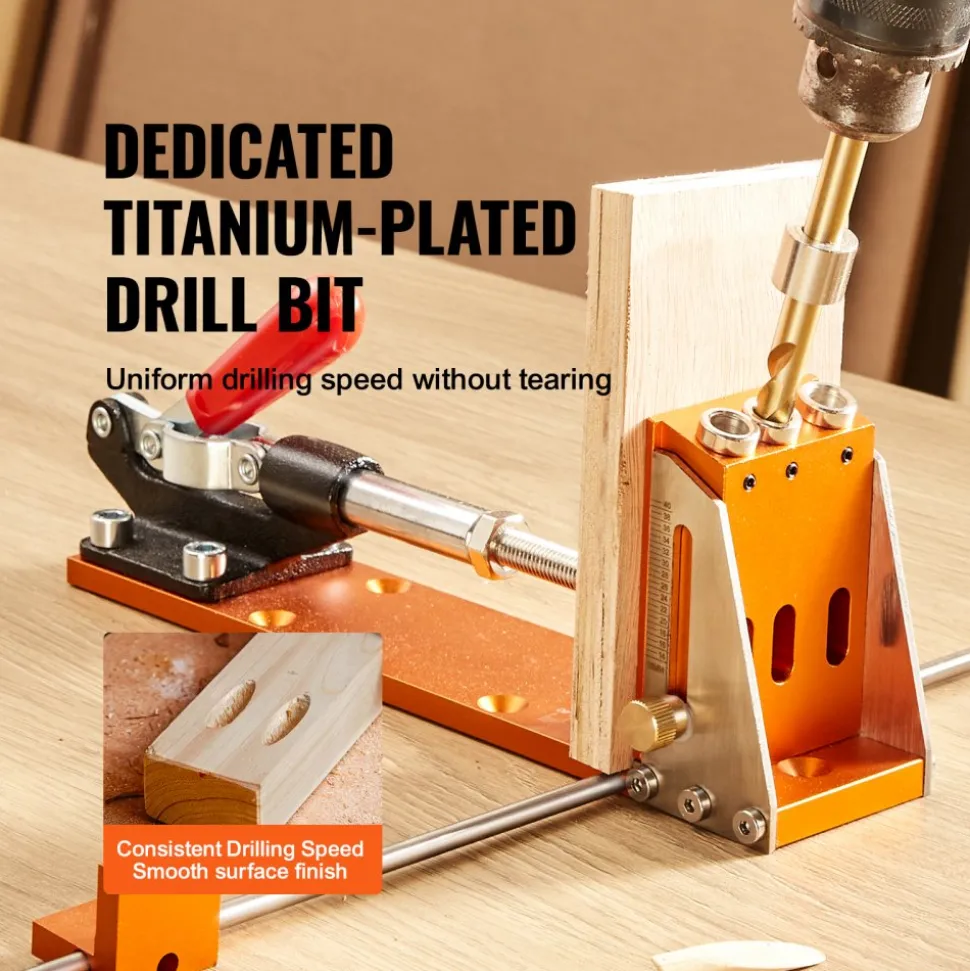 VEVOR Pocket Hole Jig Kit, 34 Pcs Pocket Hole Jig System with 11" C-clamp, Fixture, Step Drills, Wrenches, Drill Stop Rings, Square Drive Bits, Toolbox, Adjustable, for DIY Carpentry Projects