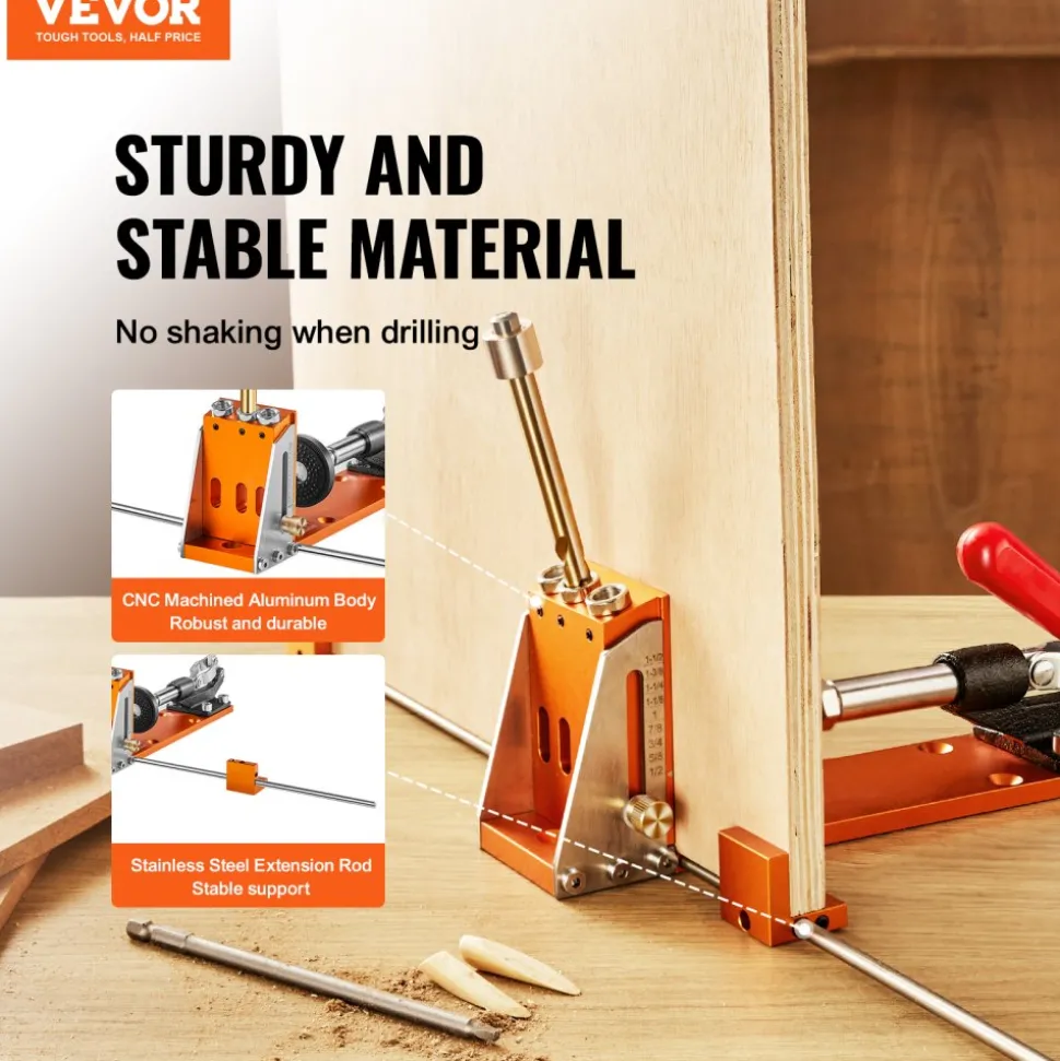 VEVOR Pocket Hole Jig Kit, 34 Pcs Pocket Hole Jig System with 11" C-clamp, Fixture, Step Drills, Wrenches, Drill Stop Rings, Square Drive Bits, Toolbox, Adjustable, for DIY Carpentry Projects