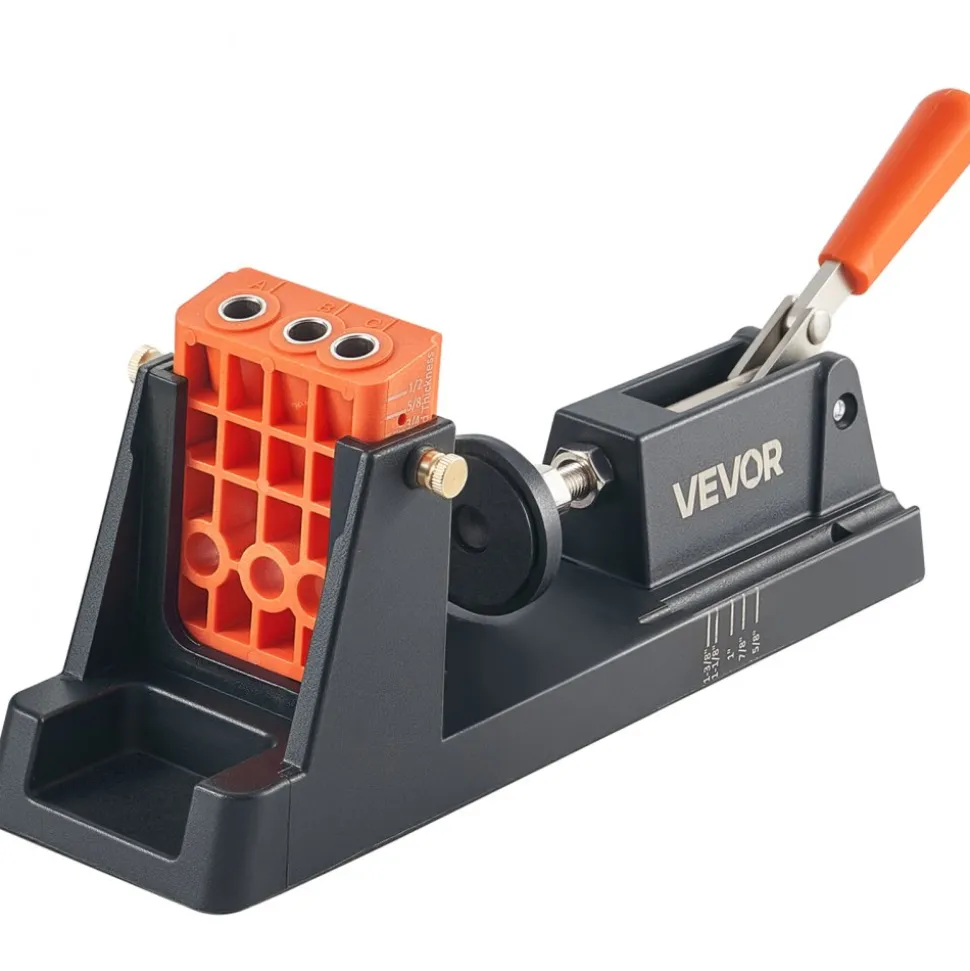 VEVOR Pocket Hole Jig Kit, 1/2" to 1-1/2" Adjustable, Lightweight Jig Pocket Hole System with Dust Collection Adapter, Detachable Guide Block, Drill Bit, Stop Collar, Easy Adjusting, for Woodworking