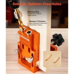 VEVOR Pocket Hole Jig Kit, 0.47 to 1.89 in Adjustable, Jig Pocket Hole System with Step Drill, Hex Wrench, Drill Stop Ring, Square Drive Bit, Plugs and Screws, Reinforced Metal Frame, for Woodworking