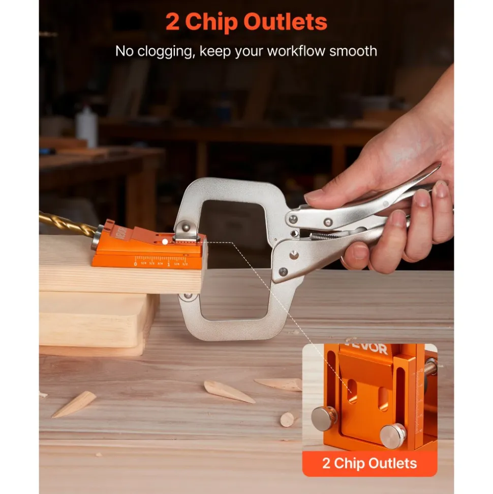 VEVOR Pocket Hole Jig Kit, 0.47 to 1.89 in Adjustable, Jig Pocket Hole System with Step Drill, Hex Wrench, Drill Stop Ring, Square Drive Bit, Plugs and Screws, Reinforced Metal Frame, for Woodworking