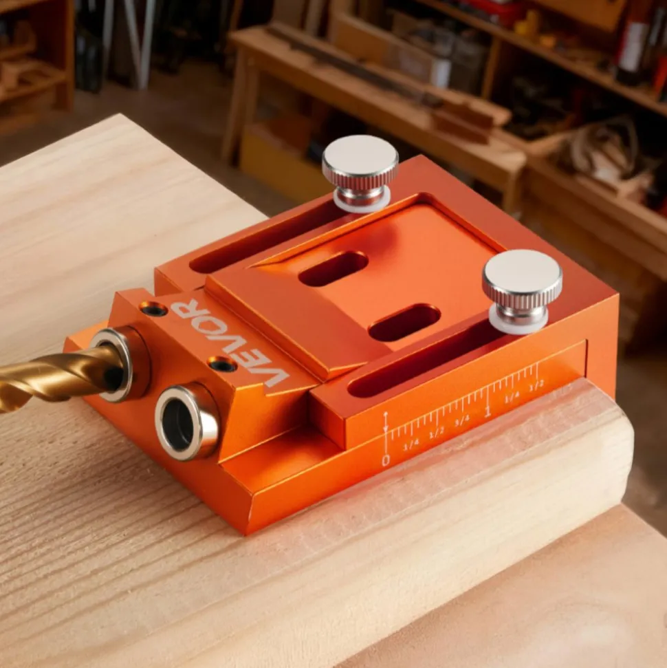 VEVOR Pocket Hole Jig Kit, 0.47 to 1.89 in Adjustable, Jig Pocket Hole System with Step Drill, Hex Wrench, Drill Stop Ring, Square Drive Bit, Plugs and Screws, Reinforced Metal Frame, for Woodworking
