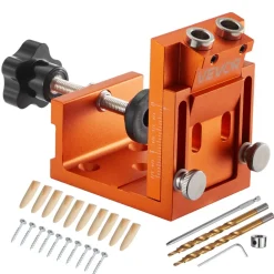 VEVOR Pocket Hole Jig Kit, 0.47 to 1.89 in Adjustable, Jig Pocket Hole System with Step Drill, Hex Wrench, Drill Stop Ring, Square Drive Bit, Plugs and Screws, Reinforced Metal Frame, for Woodworking