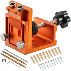 VEVOR Pocket Hole Jig Kit, 0.47 to 1.89 in Adjustable, Jig Pocket Hole System with Step Drill, Hex Wrench, Drill Stop Ring, Square Drive Bit, Plugs and Screws, Reinforced Metal Frame, for Woodworking