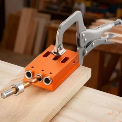 VEVOR Pocket Hole Jig Kit, 1/2 to 1-1/2 in Adjustable, Jig Pocket Hole System with Toolcase, C-Clamp, Step Drill, Hex Wrench, Drill Stop Ring, Square Drive Bit, Reinforced Metal Frame, for Woodworking