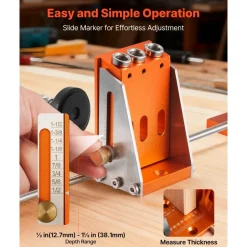 VEVOR Pocket Hole Jig Kit, 1/2 to 1-1/2 in Adjustable, Jig Pocket Hole System with Toolcase, C-Clamp, Step Drill, Hex Wrench, Drill Stop Ring, Square Drive Bit, Reinforced Metal Frame, for Woodworking