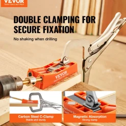 VEVOR Pocket Hole Jig, 56 Pcs Mini Jig Pocket Hole System with 9" C-clamp, Step Drill, Wrench, Square Drive Bit, Drill Stop Ring, and Screws, for DIY Carpentry Projects