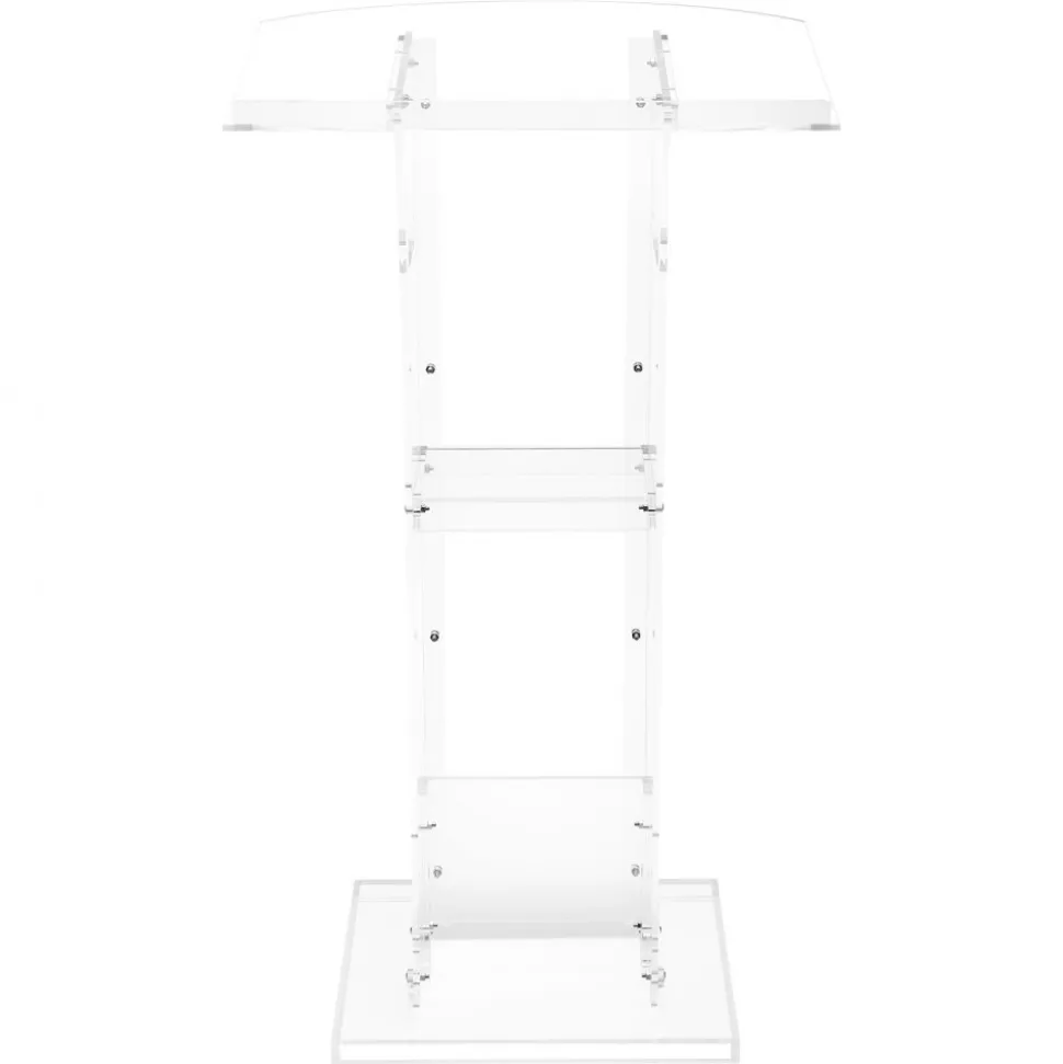 VEVOR Podium Stand, 43-Inch Acrylic Lectern, Portable Laptop Desk with Wide Reading Surface and Storage Shelf, Book Stopper, Floor-Standing, for Classroom, Wedding, Conference, Lecture and Concert