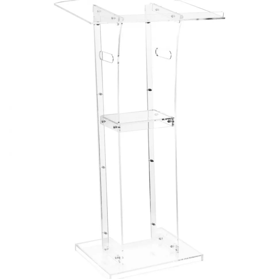 VEVOR Podium Stand, 43-Inch Acrylic Lectern, Portable Laptop Desk with Wide Reading Surface and Storage Shelf, Book Stopper, Floor-Standing, for Classroom, Wedding, Conference, Lecture and Concert