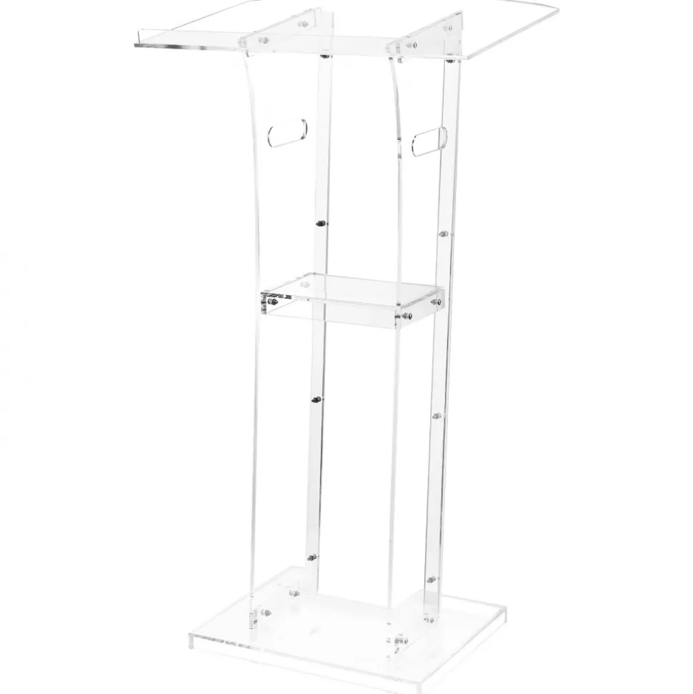 VEVOR Podium Stand, 43-Inch Acrylic Lectern, Portable Laptop Desk with Wide Reading Surface and Storage Shelf, Book Stopper, Floor-Standing, for Classroom, Wedding, Conference, Lecture and Concert