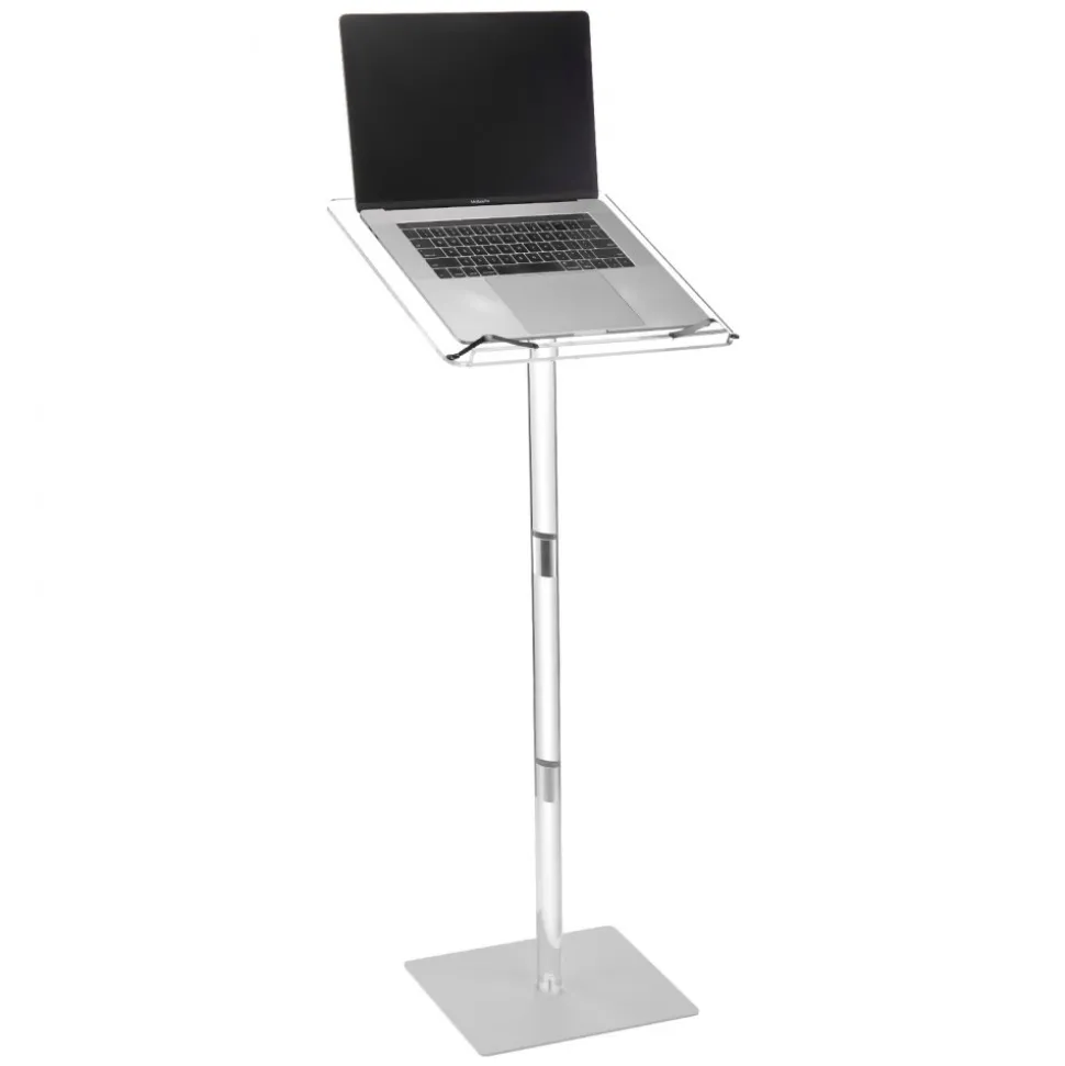 VEVOR Podium Stand, 43-Inch Acrylic Lectern, Portable Laptop Desk with Wide Reading Surface, Book Clips, Adjustable Angle, Floor-Standing, for Classroom, Wedding, Conference, Lecture and Concert