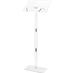 VEVOR Podium Stand, 43-Inch Acrylic Lectern, Portable Laptop Desk with Wide Reading Surface, Book Clips, Adjustable Angle, Floor-Standing, for Classroom, Wedding, Conference, Lecture and Concert