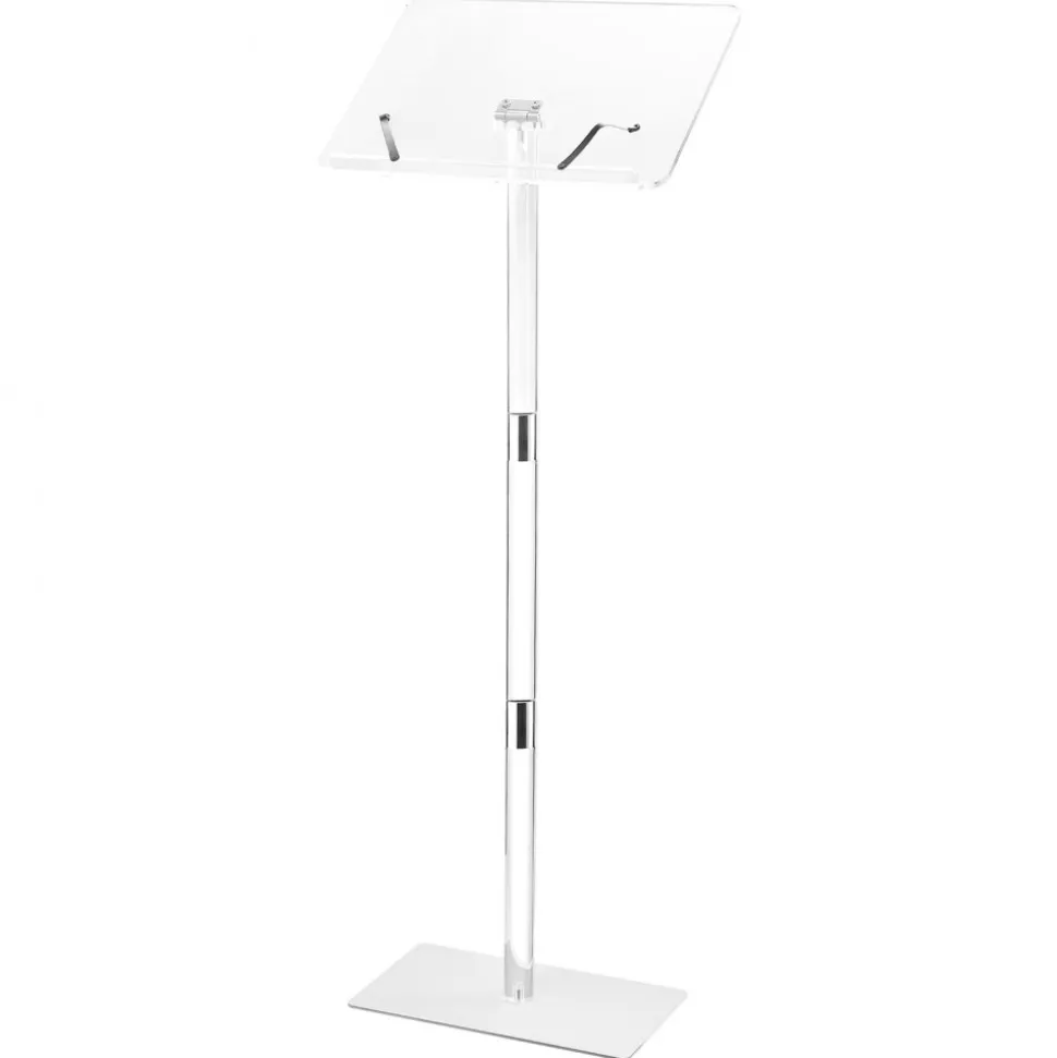 VEVOR Podium Stand, 43-Inch Acrylic Lectern, Portable Laptop Desk with Wide Reading Surface, Book Clips, Adjustable Angle, Floor-Standing, for Classroom, Wedding, Conference, Lecture and Concert
