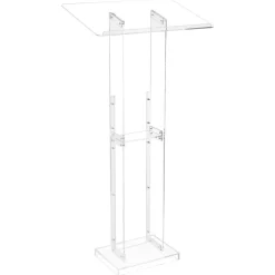 VEVOR Podium Stand, 50-Inch Acrylic Lectern, Portable Laptop Desk with Wide Reading Surface and Storage Shelf, Book Stopper, Floor-Standing, for Classroom, Wedding, Conference, Lecture and Concert