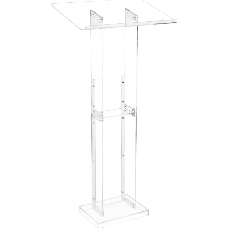 VEVOR Podium Stand, 50-Inch Acrylic Lectern, Portable Laptop Desk with Wide Reading Surface and Storage Shelf, Book Stopper, Floor-Standing, for Classroom, Wedding, Conference, Lecture and Concert
