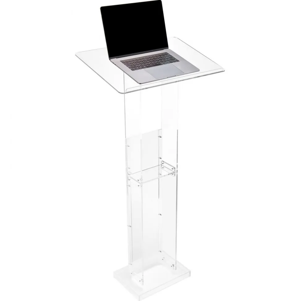 VEVOR Podium Stand, 50-Inch Acrylic Lectern, Portable Laptop Desk with Wide Reading Surface and Storage Shelf, Book Stopper, Floor-Standing, for Classroom, Wedding, Conference, Lecture and Concert