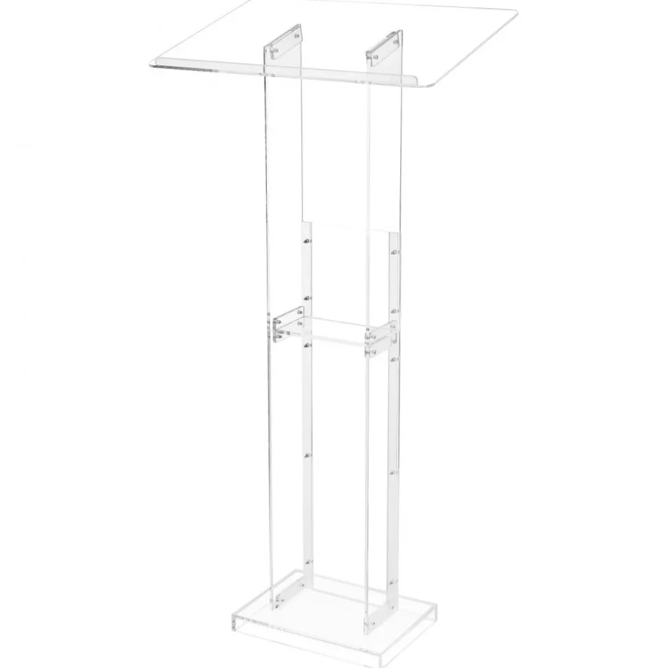 VEVOR Podium Stand, 50-Inch Acrylic Lectern, Portable Laptop Desk with Wide Reading Surface and Storage Shelf, Book Stopper, Floor-Standing, for Classroom, Wedding, Conference, Lecture and Concert