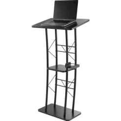 VEVOR Podium Stand, 47-Inch Metal Lectern, Curved Standing Podium with Wide Reading Surface, Open Storage Compartment, Book Stopper, Cup Holder, for Classroom, Wedding, Conference, Speech, and Concert