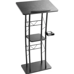 VEVOR Podium Stand, 47-Inch Metal Lectern, Curved Standing Podium with Wide Reading Surface, Open Storage Compartment, Book Stopper, Cup Holder, for Classroom, Wedding, Conference, Speech, and Concert