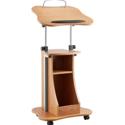VEVOR Podium Stand, 43-Inch Wooden Lectern, Portable Laptop Desk with Lockable Wheels, Wide Reading Surface and Open Storage Area, Adjustable Height and Angle, for Speeches, Lectures, or Presentations
