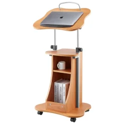 VEVOR Podium Stand, 43-Inch Wooden Lectern, Portable Laptop Desk with Lockable Wheels, Wide Reading Surface and Open Storage Area, Adjustable Height and Angle, for Speeches, Lectures, or Presentations