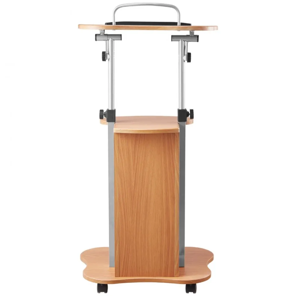 VEVOR Podium Stand, 43-Inch Wooden Lectern, Portable Laptop Desk with Lockable Wheels, Wide Reading Surface and Open Storage Area, Adjustable Height and Angle, for Speeches, Lectures, or Presentations