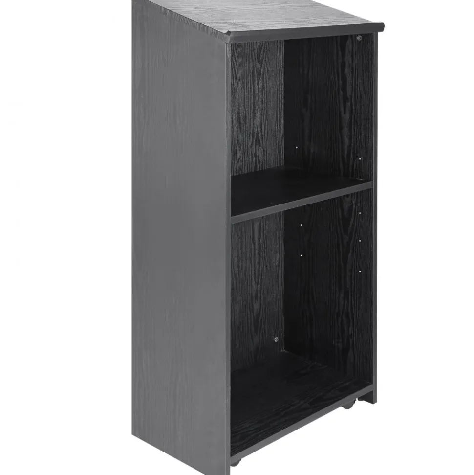 VEVOR Podium Stand, 47 in Hostess Stand with 4 Rolling Wheels, Wood Podium with Storage Shelves, and Slant Desktop, Lecterns & Podiums for Church, Office, School, Home, Black