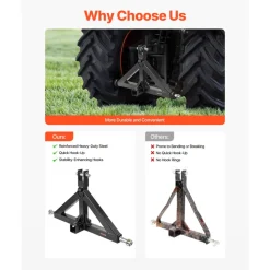 VEVOR 3 Point Hitch Receiver with 2 in Receiver, 3pt Quick Hitch Attachment, 3,000 lbs Capacity, Heavy Duty Tractor Tow Drawbar Adapter, Compatible with Kubota, Mahindra, John Deere, Massey Ferguson