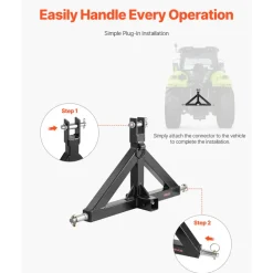 VEVOR 3 Point Hitch Receiver with 2 in Receiver, 3pt Quick Hitch Attachment, 3,000 lbs Capacity, Heavy Duty Tractor Tow Drawbar Adapter, Compatible with Kubota, Mahindra, John Deere, Massey Ferguson