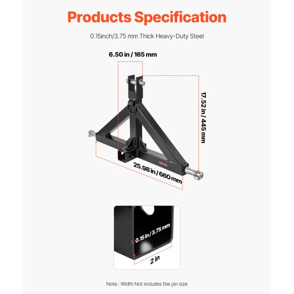 VEVOR 3 Point Hitch Receiver with 2 in Receiver, 3pt Quick Hitch Attachment, 3,000 lbs Capacity, Heavy Duty Tractor Tow Drawbar Adapter, Compatible with Kubota, Mahindra, John Deere, Massey Ferguson
