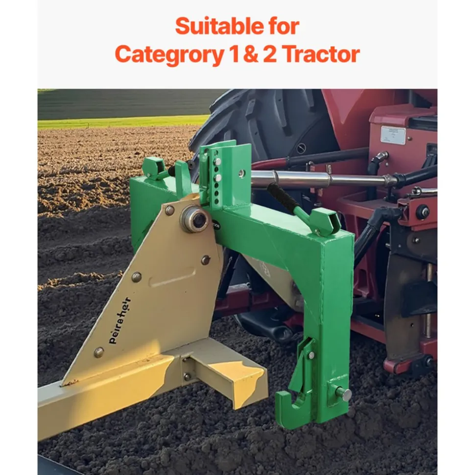 VEVOR 3-Point Quick Hitch, 4000 Lbs Lift Capacity, 3-Pt Trailer Hitch with 5 Level Adjustable Bolt, Adaptation to Category 2 Tractor, Heavy Duty 3 Point Attachments, Green