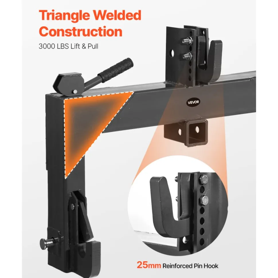 VEVOR 3-Point Quick Hitch with 2 in Receiver, 3000 Lbs Lift Capacity, 3-Pt Hitch with 5 Level Adjustable Bolt, Adaptation to Category 1 & 2 Tractor, Heavy Duty 3 Point Attachments, Black