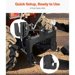 VEVOR 3-Point Quick Hitch with 2 in Receiver, 3000 Lbs Lift Capacity, 3-Pt Hitch with 5 Level Adjustable Bolt, Adaptation to Category 1 & 2 Tractor, Heavy Duty 3 Point Attachments, Black