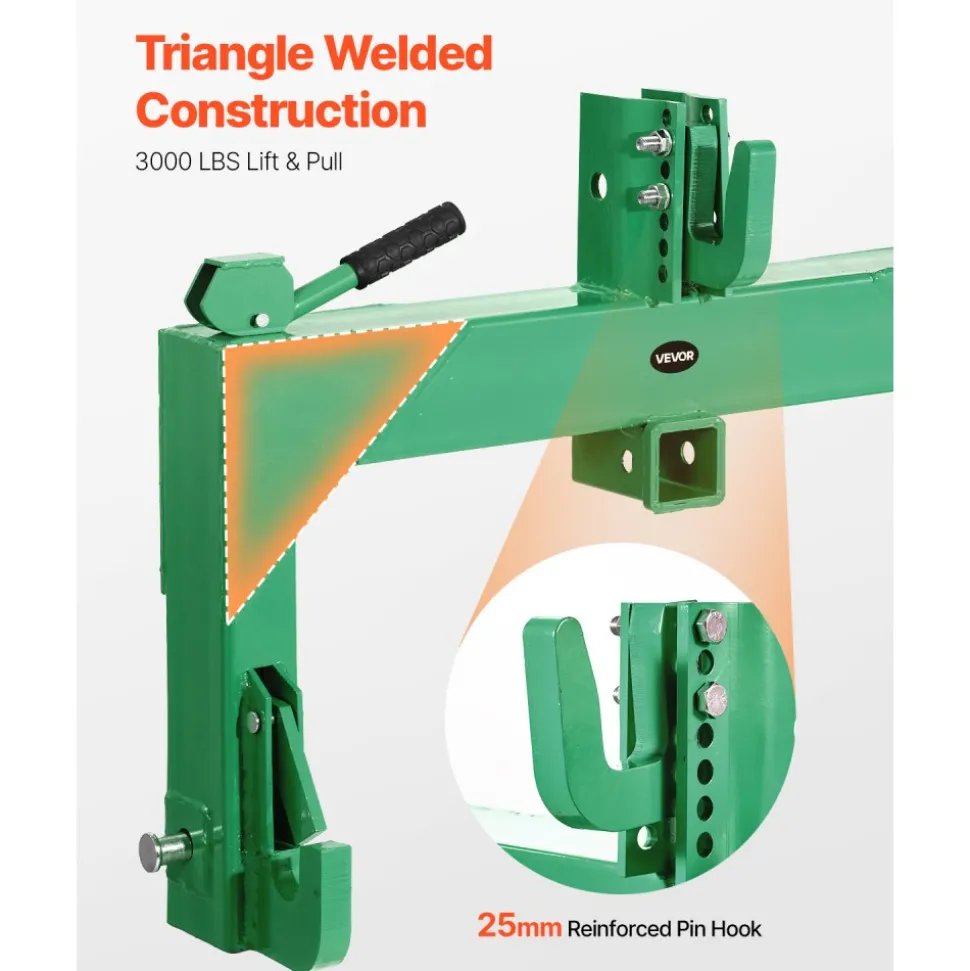 VEVOR 3-Point Quick Hitch with 2 in Receiver, 3000 Lbs Lift Capacity, 3-Pt Hitch with 5 Level Adjustable Bolt, Adaptation to Category 1 & 2 Tractor, Heavy Duty 3 Point Attachments, Green