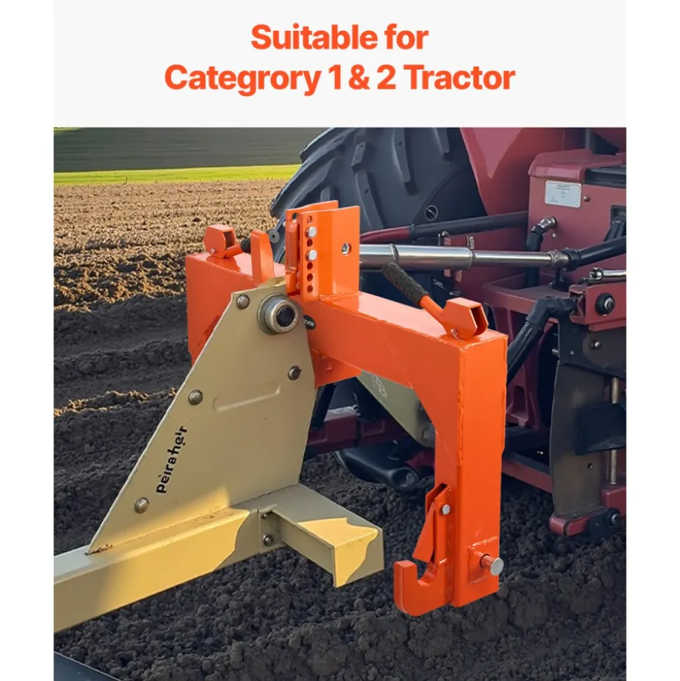 VEVOR 3-Point Quick Hitch with 2 in Receiver, 3000 Lbs Lift Capacity, 3-Pt Hitch with 5 Level Adjustable Bolt, Adaptation to Category 1 & 2 Tractor, Heavy Duty 3 Point Attachments, Orange