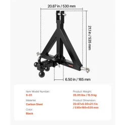VEVOR 3 Point Trailer Hitch 2 in Receiver, 3pt Quick Hitch Attachment with 3 Trailer Balls, Tractor Tow Drawbar Adapter, Compatible with Kubota, Mahindra, Ford, Yanmar, John Deere, Massey Ferguson